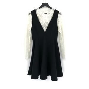 NWOT SANDRO Paris Nita Layered Lace Dress Black White S